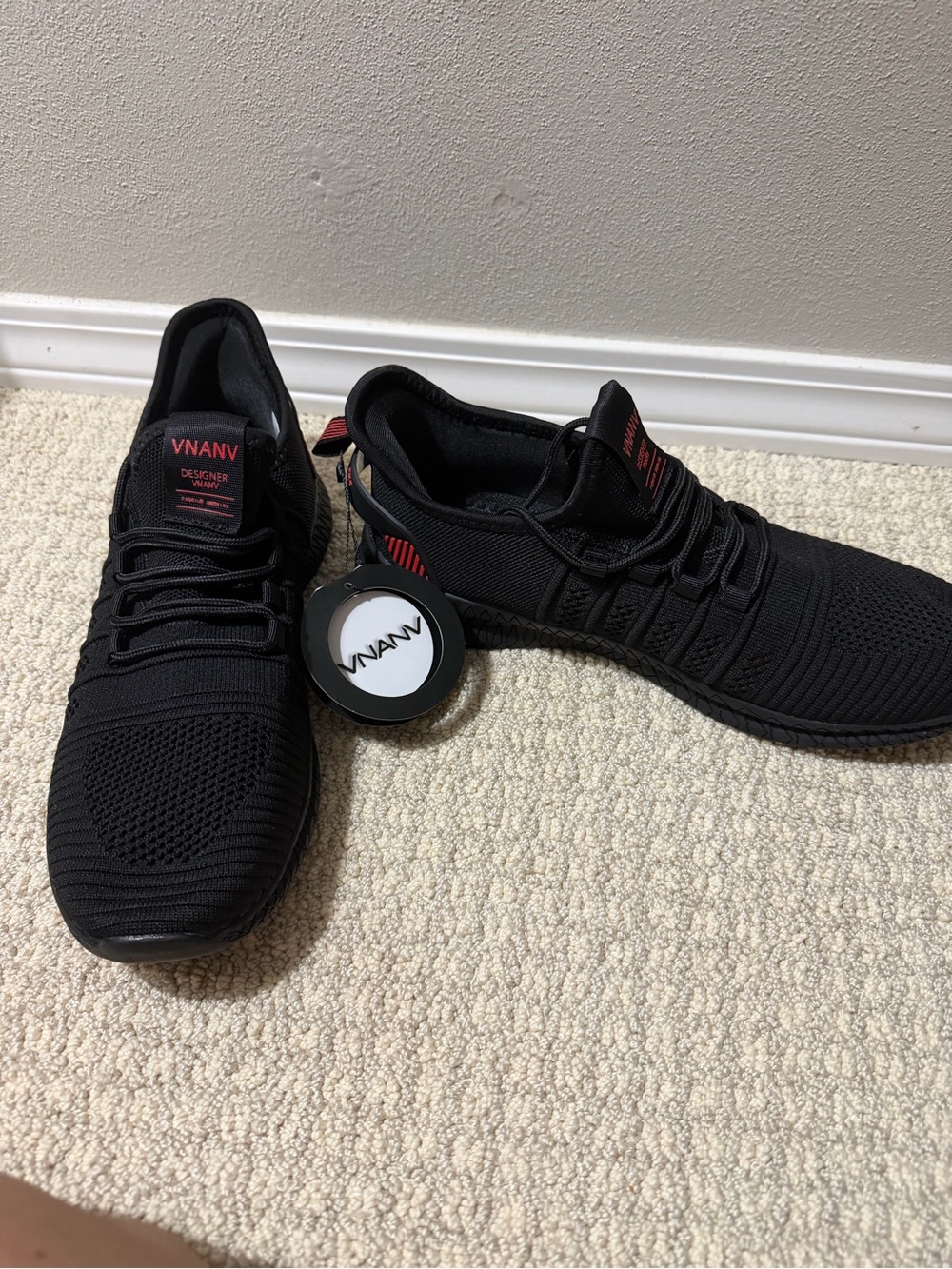 Men's Black Knit Athletic Sneakers